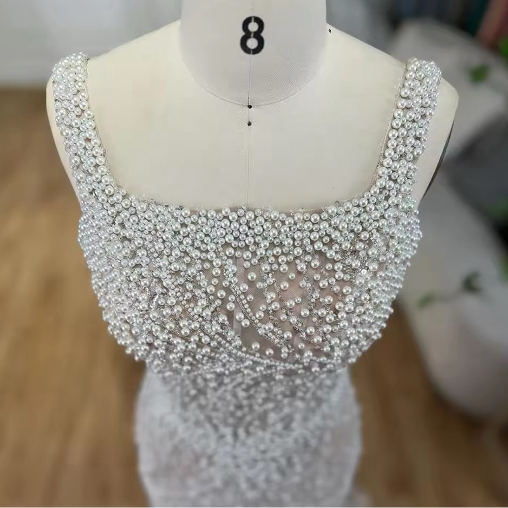 Evening Gown Pearl Beaded Show Stopping Elegant Dress - Picture 5 of 12